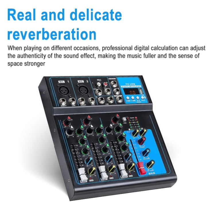 F4 Home 4-channel Bluetooth USB Reverb Mixer, US Plug (Black) - Consumer Electronics by buy2fix | Online Shopping UK | buy2fix