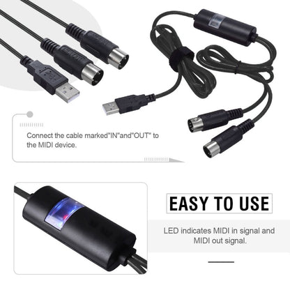 WERSI UM-18 USB MIDI Cable MidiPort Midi Cable Electric Piano Electronic Drum Music Editing Line, Length: 2m(Black) - Stringed Instruments by buy2fix | Online Shopping UK | buy2fix