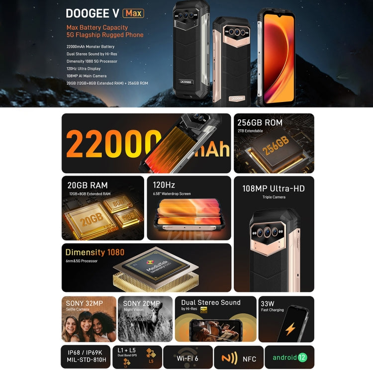 DOOGEE V Max 5G Rugged Phone, 108MP Camera, Night Vision, 20GB+256GB - DOOGEE by DOOGEE | Online Shopping UK | buy2fix