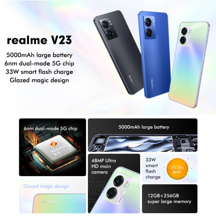 Realme V23 5G, 48MP Camera, 8GB+256GB, Dual Back Cameras, Side Fingerprint Identification, 5000mAh Battery, 6.58 inch Realme UI 3.0 / Android 12 MediaTek Dimensity 810 Octa Core up to 2.4GHz, Network: 5G, Support Google Play(Black) - OPPO by Realme | Online Shopping UK | buy2fix