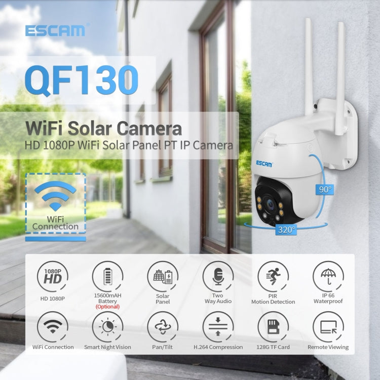 ESCAM QF130 1080P IP66 Waterproof WiFi IP Camera with Solar Panel & Battery, Support Night Vision & Motion Detection & Two Way Audio & TF Card & PTZ Control - Security by ESCAM | Online Shopping UK | buy2fix