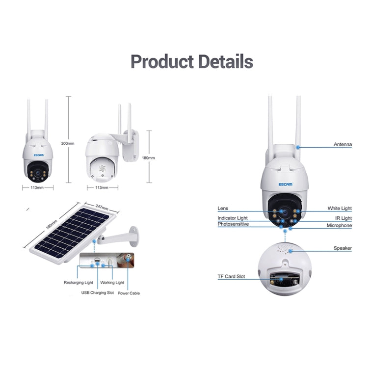 ESCAM QF130 1080P IP66 Waterproof WiFi IP Camera with Solar Panel & Battery, Support Night Vision & Motion Detection & Two Way Audio & TF Card & PTZ Control - Security by ESCAM | Online Shopping UK | buy2fix