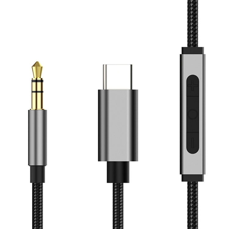 TA131-R1 USB-C / Type-C Male to 3.5mm AUX Male Earphone Adapter Cable with Wire Control, Cable Length: 1.2m (Grey) - Type-C Adapter by buy2fix | Online Shopping UK | buy2fix