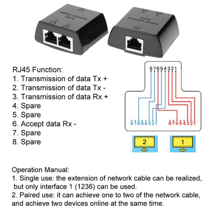 RJ45 to 2 x RJ45 Ethernet Network Coupler Thunder Lightning Protection (Black) -  by buy2fix | Online Shopping UK | buy2fix