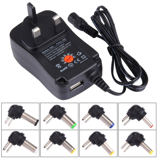 UK Plug Universal 30W Power Wall Plug-in Adapter with 5V 2.1A USB Port, Tips: 8 PCS, Cable Length: About 1.2m - Consumer Electronics by buy2fix | Online Shopping UK | buy2fix