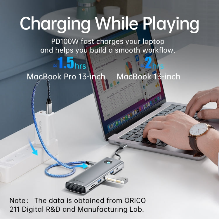 ORICO PW11-8PM Type-C / USB-C 8-in-1 5Gbps Multifunction Docking Station Card Reader (Silver) - USB HUB by ORICO | Online Shopping UK | buy2fix