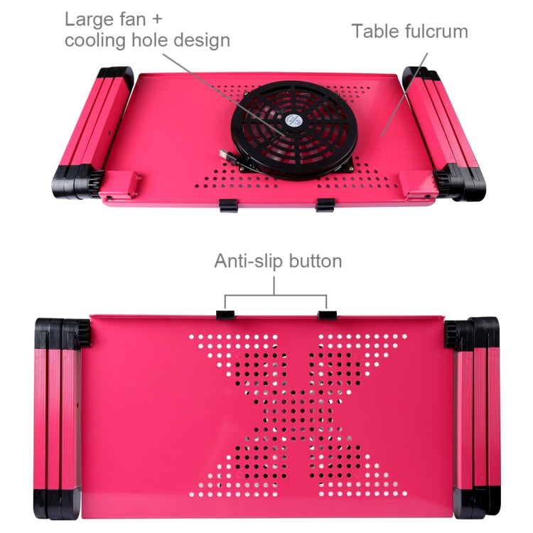 Portable 360 Degree Adjustable Foldable Aluminium Alloy Desk Stand with Cool Fans & Mouse Pad for Laptop / Notebook (Magenta) - Laptop Stand by buy2fix | Online Shopping UK | buy2fix