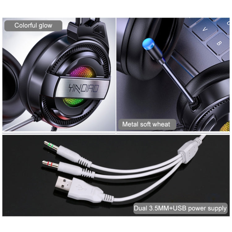 YINDIAO Q3 USB + Dual 3.5mm Wired E-sports Gaming Headset with Mic & RGB Light, Cable Length: 1.67m(Black) - Multimedia Headset by YINDIAO | Online Shopping UK | buy2fix