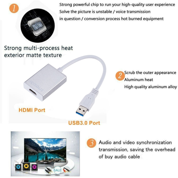 External Graphics Card Converter Cable USB3.0 to HDMI(Silver) - Converter by buy2fix | Online Shopping UK | buy2fix