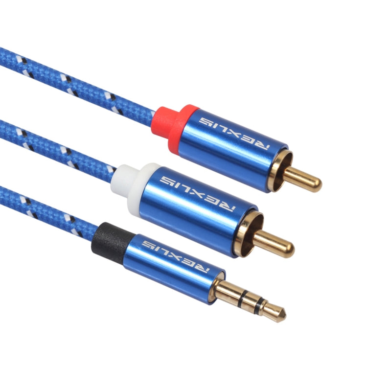 REXLIS 3610 3.5mm Male to Dual RCA Gold-plated Plug Blue Cotton Braided Audio Cable for RCA Input Interface Active Speaker, Length: 1m - RCA Cable by REXLIS | Online Shopping UK | buy2fix