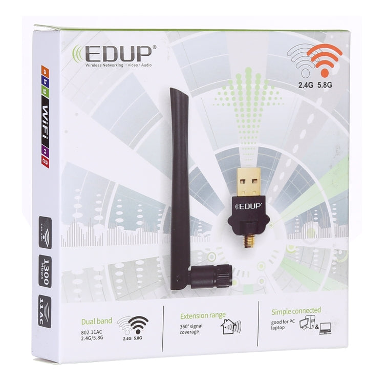 EDUP EP-AC1669 AC1300Mbps 2.4GHz & 5.8GHz Dual Band USB WiFi Adapter External Network Card with 2dbi Antenna - USB Network Adapter by EDUP | Online Shopping UK | buy2fix