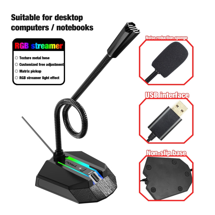 HXSJ TSP202 RGB Lighting Bendable USB Voice Chat Video Conference Microphone - Microphone by HXSJ | Online Shopping UK | buy2fix