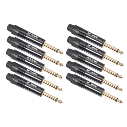 10 PCS TC202 6.35mm Gold-plated Mono Sound Welding Audio Adapter Plug(Black) - Consumer Electronics by buy2fix | Online Shopping UK | buy2fix