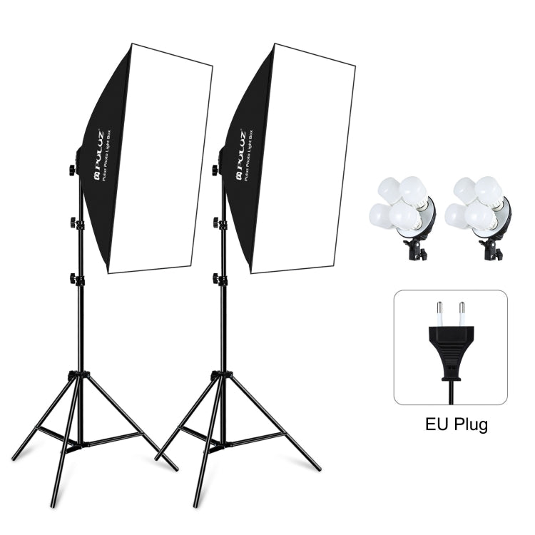 PULUZ Softbox Lighting Kit 2 PCS 50x70cm Professional Photo Studio Photography Light Equipment with 8 x E27 20W E27 Socket Bulb Photography Lighting Kit for Filming Portrait Shooting / Fashion Advertising Photography(EU Plug) - Stand Bracket by PULUZ | Online Shopping UK | buy2fix