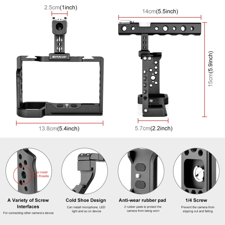 PULUZ Video Camera Cage Filmmaking Rig with Handle for Sony Alpha 7C / ILCE-7C / A7C(Black) - Camera Accessories by PULUZ | Online Shopping UK | buy2fix