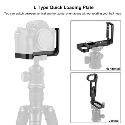 PULUZ 1/4 inch Vertical Shoot Quick Release L Plate Bracket Base Holder for Sony A9 (ILCE-9) / A7 III/ A7R III(Black) - L-Bracket by PULUZ | Online Shopping UK | buy2fix