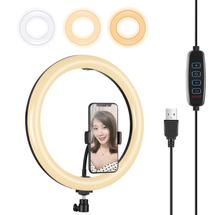 PULUZ 11.8 inch 30cm USB 3 Modes Dimmable Dual Color Temperature LED Curved Diffuse Light Ring Vlogging Selfie Photography Video Lights with Phone Clamp(Black) - Ring Light by PULUZ | Online Shopping UK | buy2fix