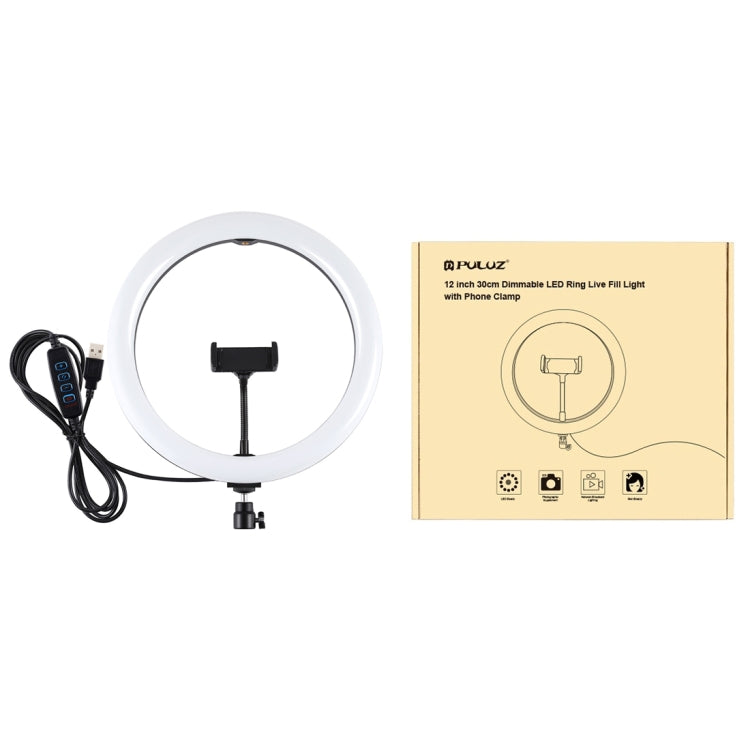 PULUZ 11.8 inch 30cm USB 3 Modes Dimmable Dual Color Temperature LED Curved Diffuse Light Ring Vlogging Selfie Photography Video Lights with Phone Clamp(Black) - Ring Light by PULUZ | Online Shopping UK | buy2fix