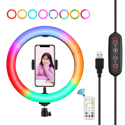 PULUZ 10.2 inch 26cm Curved Surface 168 LED Marquee LED RGBWW Dual-color Temperature Dimmable Ring Vlogging Photography Video Lights with Cold Shoe Tripod Ball Head & Remote Control & Phone Clamp(Black) - Ring Light by PULUZ | Online Shopping UK | buy2fix