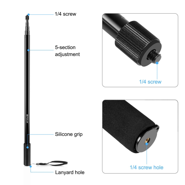 PULUZ 3m Metal Selfie Stick Monopod  for Insta360 One RS / X2 / X3 (Black) - Self Monopod Grip by PULUZ | Online Shopping UK | buy2fix