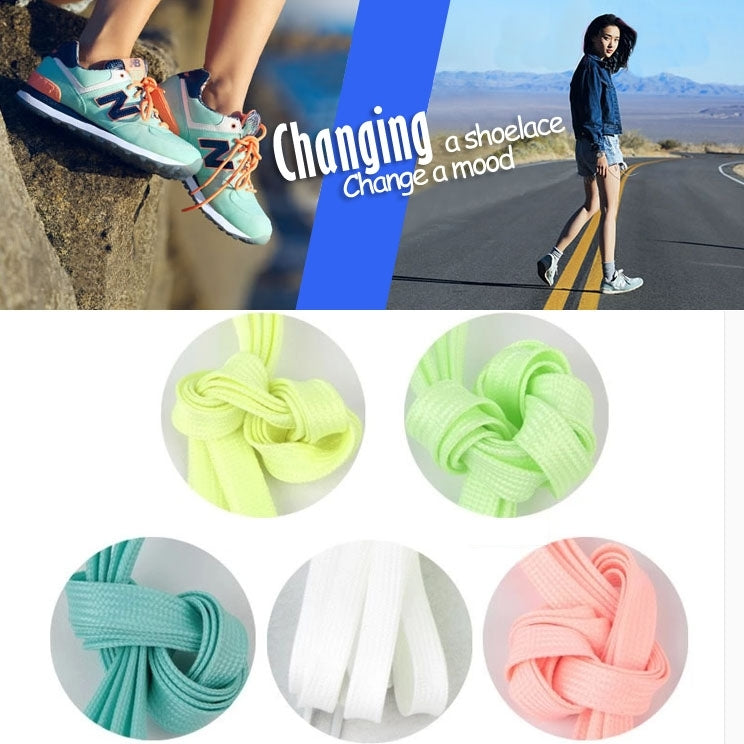 2 PCS Fashion Sports Fluorescent Color Flat Shoelaces(Blue) - Outdoor & Sports by buy2fix | Online Shopping UK | buy2fix