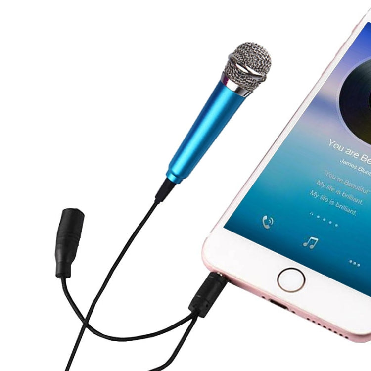 3.5mm Male + 3.5mm Female Ports Mini Household Mobile Phone Sing Song Metal Condenser Microphone, Compatible with IOS / Android System(Blue) - Apple Accessories by buy2fix | Online Shopping UK | buy2fix