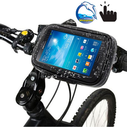 Bicycle Handlebar Mount Holder Waterproof / Sand-proof / Snow-proof / Dirt-proof Zipper Touch Bag, Suitable for Galaxy Note III / N9000 & Mega 6.3 / i9200(Black) - Holders by buy2fix | Online Shopping UK | buy2fix