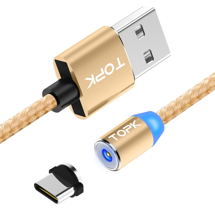 TOPK 1m 2.4A Max USB to USB-C / Type-C Nylon Braided Magnetic Charging Cable with LED Indicator(Gold) - Mobile Accessories by TOPK | Online Shopping UK | buy2fix