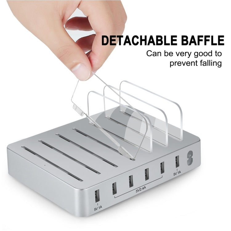 008 Multi-function DC5V/10A (Max) Output 6 Ports USB Detachable Charging Station Smart Charger(Silver) - Multifunction Charger by buy2fix | Online Shopping UK | buy2fix