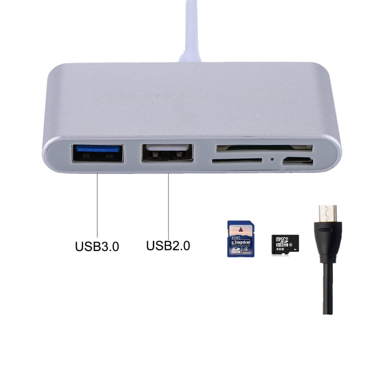 5 in 1 Micro SD + SD + USB 3.0 + USB 2.0 + Micro USB Port to USB-C / Type-C OTG COMBO Adapter Card Reader for Tablet, Smartphone, PC(Silver) - Computer & Networking by buy2fix | Online Shopping UK | buy2fix