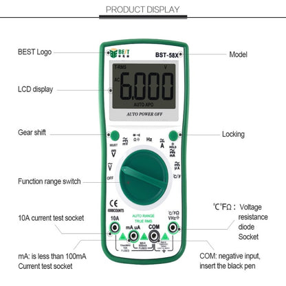 BEST BST-58X Multi-function Digital Multimeter Automatic Range Four Position Semi Backlight Display Intelligent Anti Burning - Consumer Electronics by BEST | Online Shopping UK | buy2fix