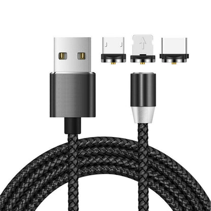 3 in 1 USB to 8 Pin + Type-C/USB-C + Micro USB Magnetic Metal Interface Nylon Braided Charging Cable, Length: 1m(Black) - Mobile Accessories by buy2fix | Online Shopping UK | buy2fix