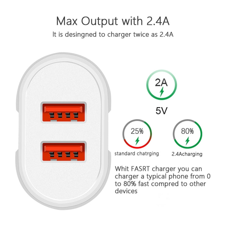 Portable Dual USB Mobile Phone Tablet Universal Charging Head Travel Charger, EU Plug(White) - Mobile Accessories by buy2fix | Online Shopping UK | buy2fix