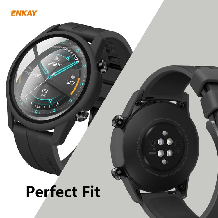 For Huawei Watch GT 2 46mm ENKAY Hat-Prince ENK-AC8202 Full Coverage PC Frosted Case + 9H Tempered Glass Protector(Black) - Watch Cases by ENKAY | Online Shopping UK | buy2fix