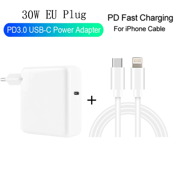 2 in 1 PD3.0 30W USB-C / Type-C Travel Charger with Detachable Foot + PD3.0 3A USB-C / Type-C to 8 Pin Fast Charge Data Cable Set, Cable Length: 1m, EU Plug - Mobile Accessories by buy2fix | Online Shopping UK | buy2fix