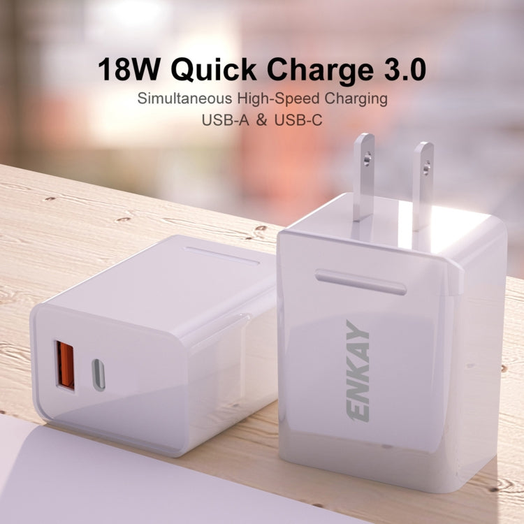 ENKAY Hat-Prince U033 18W 3A PD+QC 3.0 Fast Charging Travel Charger Power Adapter, US Plug - USB Charger by ENKAY | Online Shopping UK | buy2fix