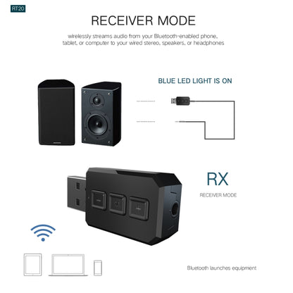 RT02 USB Bluetooth Audio Adapter Receives Transmits 2-in-1 Bluetooth 5.0 Hands-free Talk Car Bluetooth Receiver - Apple Accessories by buy2fix | Online Shopping UK | buy2fix