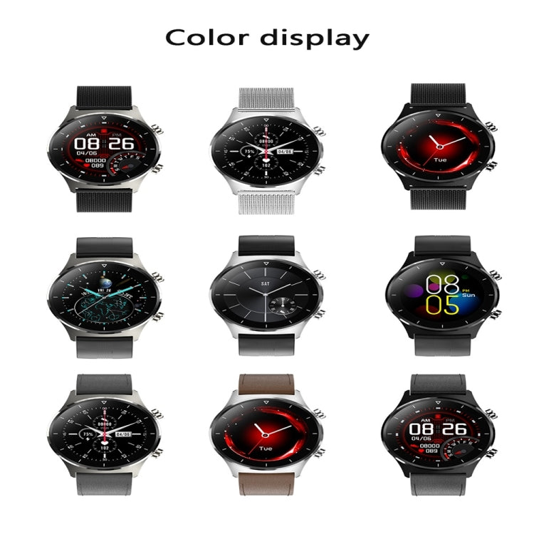 E13 1.28 inch IPS Color Screen Smart Watch, IP68 Waterproof, Leather Watchband, Support Heart Rate Monitoring/Blood Pressure Monitoring/Blood Oxygen Monitoring/Sleep Monitoring(Black) - Smart Wear by buy2fix | Online Shopping UK | buy2fix