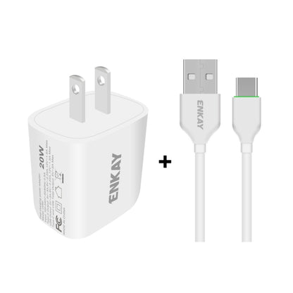 ENKAY Hat-Prince 20W PD Type-C + QC 3.0 USB Fast Charging Travel Charger Power Adapter with Fast Charge Data Cable, US Plug(With Type-C Cable) - Apple Accessories by ENKAY | Online Shopping UK | buy2fix