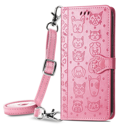 For Samsung Galaxy A52 5G/4G Cute Cat and Dog Embossed Horizontal Flip Leather Case with Holder & Card Slots & Wallet & Crossbody Lanyard & Card Cover(Pink) - Galaxy Phone Cases by buy2fix | Online Shopping UK | buy2fix