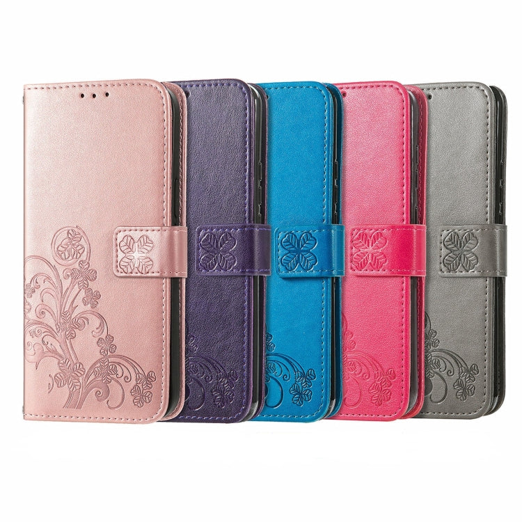 For OPPO A16 Four-leaf Clasp Embossed Buckle Leather Phone Case(Rose Gold) - OPPO & vivo Accessories by buy2fix | Online Shopping UK | buy2fix