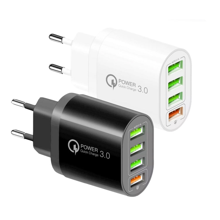 QC-04 QC3.0 + 3 x USB2.0 Multi-ports Charger with 3A USB to 8 Pin Data Cable, EU Plug(Black) - Apple Accessories by buy2fix | Online Shopping UK | buy2fix