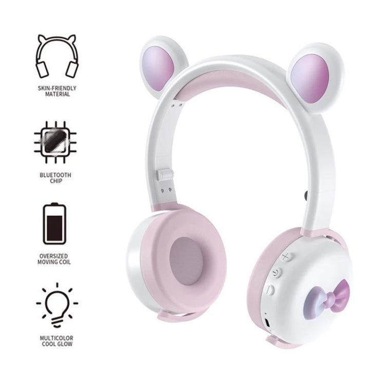 AEC BK7 Cute Bear Children Wireless Bluetooth Headset with LED Light(Black Rose) - Apple Accessories by AEC | Online Shopping UK | buy2fix