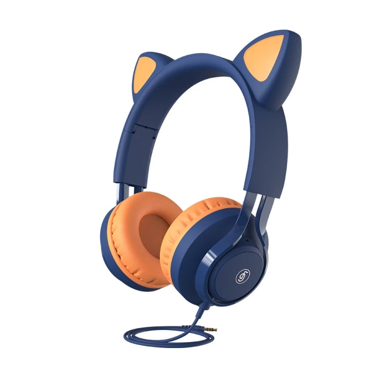 EP08 Cute Cat Ear Child Music Stereo Wired Headset with Mic(Blue) - Apple Accessories by buy2fix | Online Shopping UK | buy2fix