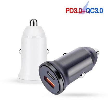 WKN-707 PD 20W USB-C / Type-C + QC 3.0 25W USB Mini Car Charger with USB-C / Type-C to 8 Pin Data Cable, Cable Length: 1m(White) - In Car by buy2fix | Online Shopping UK | buy2fix