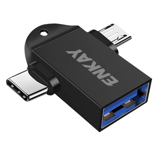 ENKAY ENK-AT112 2 in 1 Type-C + Micro USB to USB 3.0 Aluminium Alloy OTG Adapter(Black) - OTG Adapter by ENKAY | Online Shopping UK | buy2fix