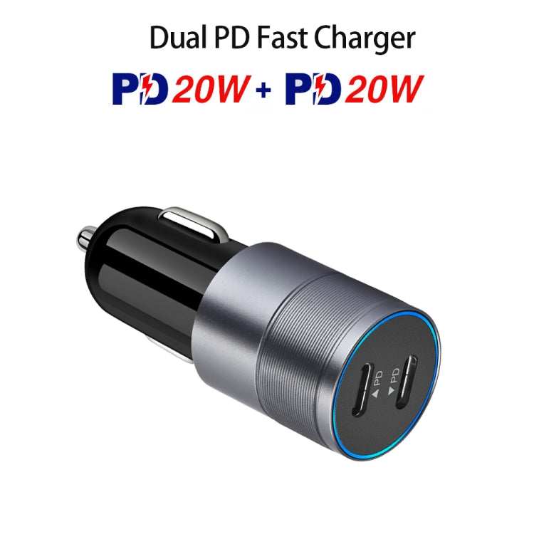 Dual PD 3.0 40W USB-C / Type-C Car Charger with 1m USB-C / Type-C to 8 Pin Data Cable(Black) - In Car by buy2fix | Online Shopping UK | buy2fix