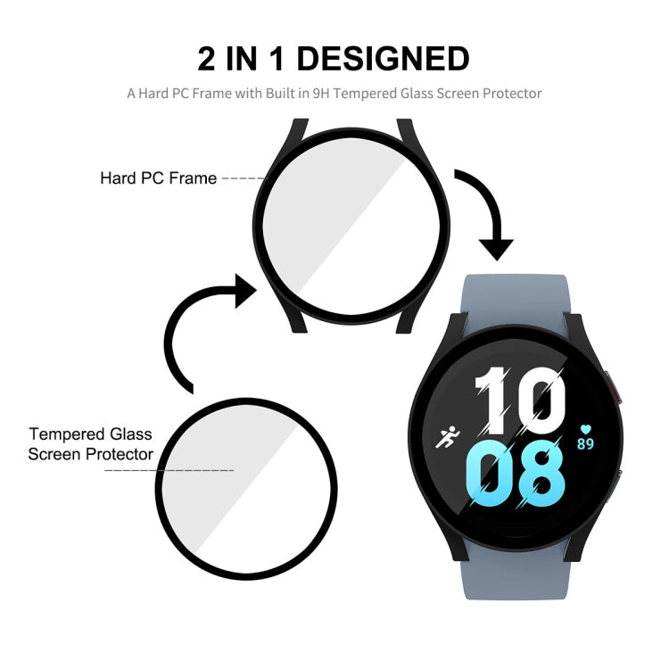 For Samsung Galaxy Watch5 40mm ENKAY Hat-Prince Full Coverage PC Frame + 9H Tempered Glass Case(Silver) - Watch Cases by ENKAY | Online Shopping UK | buy2fix