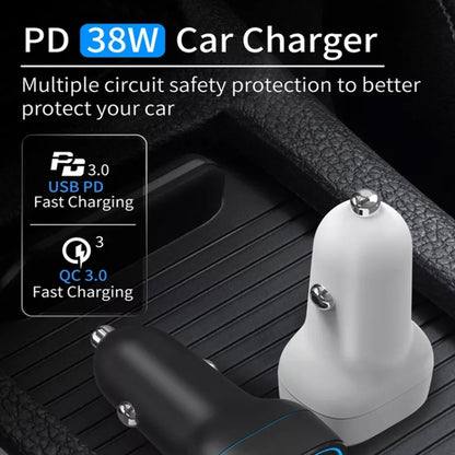 38W PD20W + QC3.0 USB Car Charger with USB to Type-C Data Cable, Length: 1m(White) - In Car by buy2fix | Online Shopping UK | buy2fix