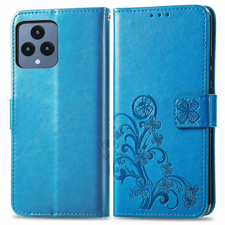 For T-Mobile REVVL 6 5G Four-leaf Clasp Embossed Buckle Leather Phone Case(Blue) - More Brand by buy2fix | Online Shopping UK | buy2fix